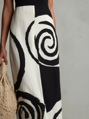 Women's Artistic Linen-Blend Abstract Spiral Print Cami Midi Dress ZMZ2502D7YZH