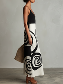 Women's Artistic Linen-Blend Abstract Spiral Print Cami Midi Dress ZMZ2502D7YZH