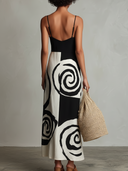 Women's Artistic Linen-Blend Abstract Spiral Print Cami Midi Dress ZMZ2502D7YZH