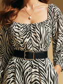 Women's Elegant Long-Sleeve Black And White Zebra Print Jumpsuit (Belt Included) ZMZ2555D6U