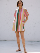 Women's Fashion Casual  Colorful Vertical Stripe Print And Round Neckline Short-Sleeve Mini Dress ZMZ2531D3ZYY