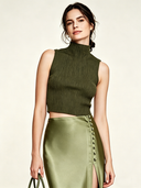 Women's Classic Army Green Slim-Fit Knitted Sleeveless Cropped Tank Top ZMZ2529D0U