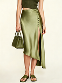 Women's Classic Light Green Acetate Satin Slit Skirt ZMZ2546D2U