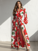 Women's Elegant Retro Chiffon Printed Long-Sleeve Maxi Dress ZMZ2545D2ZYY