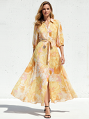 Women's Elegant Retro Chiffon Printed Half Sleeves Midi Dress ZMZ2596D2ZYY