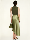 Women's Classic Light Green Acetate Satin Slit Skirt ZMZ2546D2U