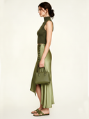 Women's Classic Light Green Acetate Satin Slit Skirt ZMZ2546D2U