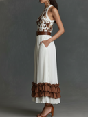 Women's Old Money Style Floral Print Halter Neck Pleated Ruffle Hem Midi Dress With Belt & Pockets ZMZ2591D2YZH