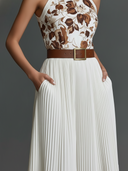 Women's Old Money Style Floral Print Halter Neck Pleated Ruffle Hem Midi Dress With Belt & Pockets ZMZ2591D2YZH