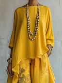 Women's Artistic Linen-Blend Asymmetrical Top & Floral Print Wide Leg Pants Two-Piece Set ZMZ2731D8YZH