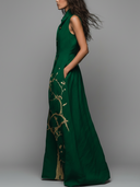 Women's Elegant Linen-Blend Gold Branch Print Sleeveless Shirt Maxi Dress With Pockets ZMZ2857D9YZH