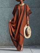 Women's Striped Print Short-Sleeve Maxi Dress ZMZ2801D8XT
