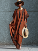 Women's Striped Print Short-Sleeve Maxi Dress ZMZ2801D8XT