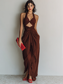 Women's Cotton-Linen Cutout Backless Halter Maxi Dress ZMZ2880D0XT