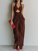 Women's Cotton-Linen Cutout Backless Halter Maxi Dress ZMZ2880D0XT