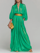 Women's Elegant Ruched Lantern-Sleeve Maxi Dress ZMZ2898D1XT