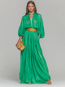 Women's Elegant Ruched Lantern-Sleeve Maxi Dress ZMZ2898D1XT