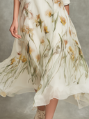 Women's Organza Floral Print Lapel Short-Sleeve Midi Dress (Includes Slip Dress) ZMZ2861D1XT