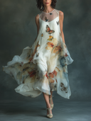 Women's Organza Butterfly-Print Round-Neck Sleeveless Midi Dress ZMZ2836D0XT