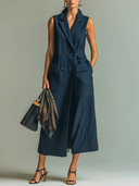 Women's Casual Cotton Collar Double-Breasted Sleeveless Midi Dress ZMZ2880D5XT