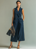 Women's Casual Cotton Collar Double-Breasted Sleeveless Midi Dress ZMZ2880D5XT