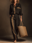 Women's Retro Casual Lapel Long-Sleeved Trousers Printed Two-Piece Set ZMZ2895D0XT