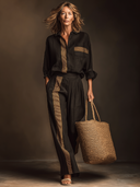 Women's Retro Casual Lapel Long-Sleeved Trousers Printed Two-Piece Set ZMZ2895D0XT