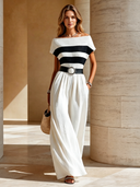 Women's Casual Vacation-style Loose-fitting Short-sleeved Jumpsuit With A Belt ZMZ2893D1U