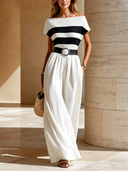 Women's Casual Vacation-style Loose-fitting Short-sleeved Jumpsuit With A Belt ZMZ2893D1U