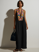 Women's Premium Vintage Deep V-Neck Embroidered Cotton-Linen Sleeveless Loose-Fit Maxi Dress ZMZ2893D6ZYY