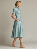 Women's Vintage-Elegant Solid-Color Short-Sleeve A-Line Midi Dress ZMZ2854D9XT