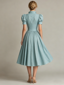Women's Vintage-Elegant Solid-Color Short-Sleeve A-Line Midi Dress ZMZ2854D9XT