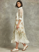 Women's Organza Floral Print Lapel Short-Sleeve Midi Dress (Includes Slip Dress) ZMZ2861D1XT
