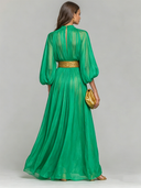 Women's Elegant Ruched Lantern-Sleeve Maxi Dress ZMZ2898D1XT