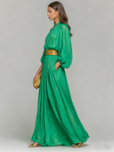 Women's Elegant Ruched Lantern-Sleeve Maxi Dress ZMZ2898D1XT