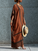 Women's Striped Print Short-Sleeve Maxi Dress ZMZ2801D8XT