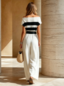 Women's Casual Vacation-style Loose-fitting Short-sleeved Jumpsuit With A Belt ZMZ2893D1U