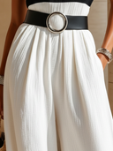 Women's Casual Vacation-style Loose-fitting Short-sleeved Jumpsuit With A Belt ZMZ2893D1U