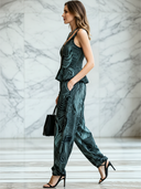 Women's Retro Line Print Zip-Front Cami Top And Harem Pants Set ZMZ2973D4U