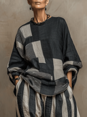 Women's Casual Color-Block Printed Crew-Neck Loose-Fit Long-Sleeve T-Shirt ZMZ3080D9XT