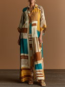 Women's Casual Retro-Print With Dropped Shoulders Cotton-Linen Shirt Loose-Fit Maxi Dress ZMZ3078D8ZYY