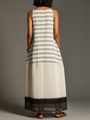 Women's Casual Linen-Blend Color Block Striped Sleeveless Maxi Dress With Pockets ZMZ3028D7YZH
