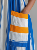 Women's Vacation Style Linen-Blend Striped Tiered Maxi Dress With Contrast Orange Trim ZMZ3009D5YZH