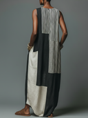 Women's Resort Casual Style Linen-Blend Patchwork Sleeveless Maxi Dress With Pockets ZMZ3047D8YZH