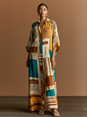 Women's Casual Retro-Print With Dropped Shoulders Cotton-Linen Shirt Loose-Fit Maxi Dress ZMZ3078D8ZYY