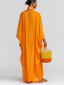 Women's Casual Retro With Dropped Shoulders And Loose Fit V-Neck Satin Maxi Dress ZMZ3009D0ZYY