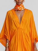 Women's Casual Retro With Dropped Shoulders And Loose Fit V-Neck Satin Maxi Dress ZMZ3009D0ZYY