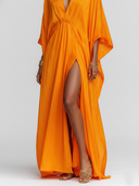 Women's Casual Retro With Dropped Shoulders And Loose Fit V-Neck Satin Maxi Dress ZMZ3009D0ZYY