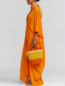 Women's Casual Retro With Dropped Shoulders And Loose Fit V-Neck Satin Maxi Dress ZMZ3009D0ZYY