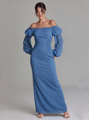 Women's Premium Weddings And Parties Chiffon Off-Shoulder Lantern-Sleeve Maxi Dress ZMZ3041D3ZYY